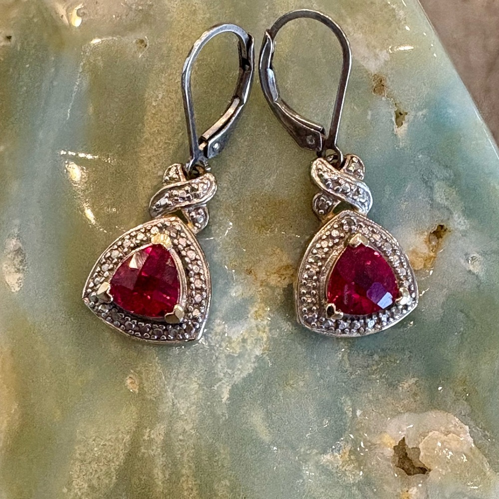 LARGE Genuine Art Deco Ruby Earrings 925 Sterling Estate